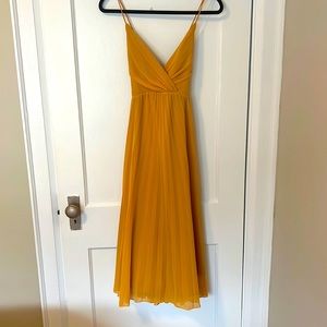 Mustard pleated midi dress